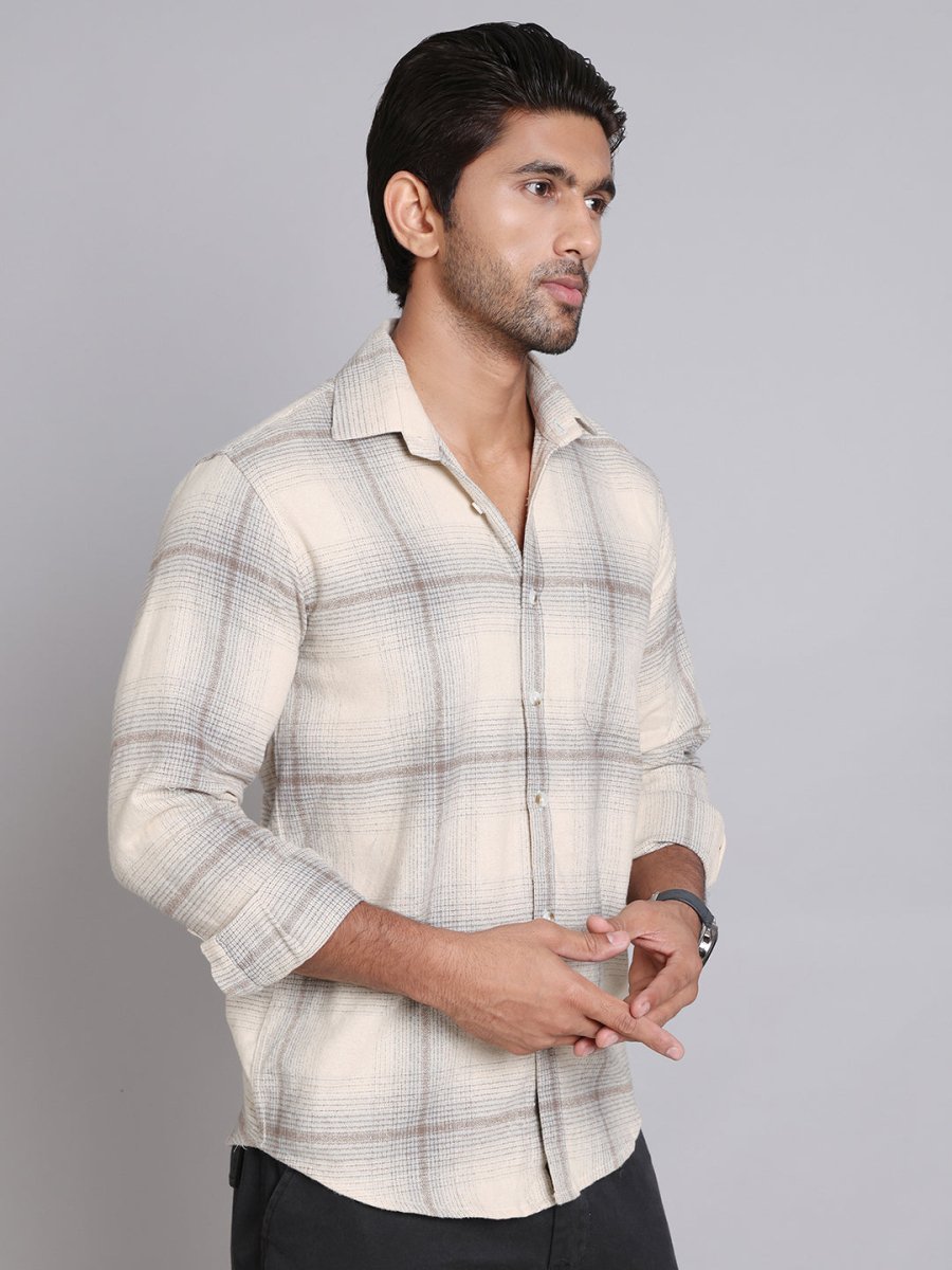 Checked Cotton Regular Fit Casual Shirt - SF_998Beige_S