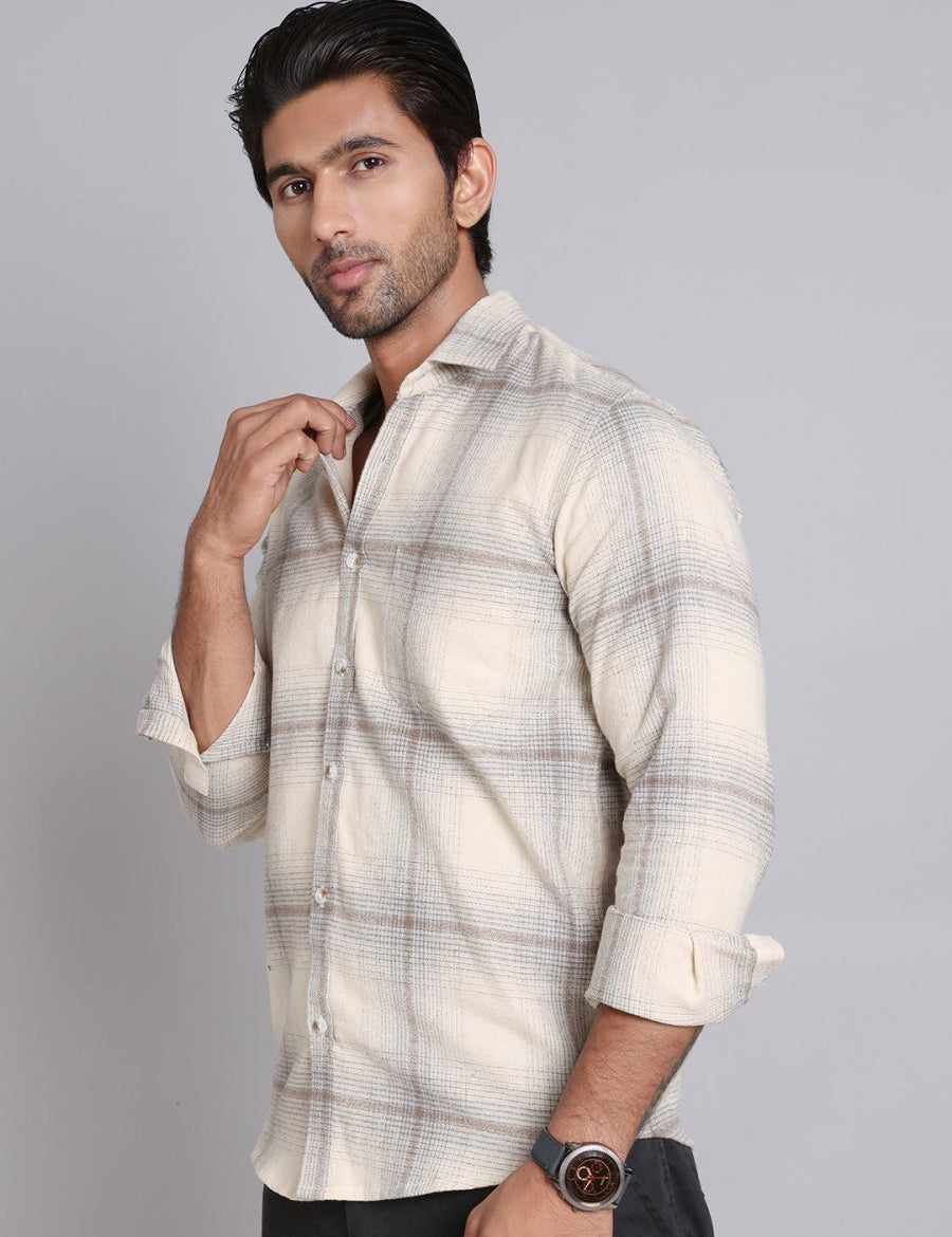 Checked Cotton Regular Fit Casual Shirt - SF_998Beige_S