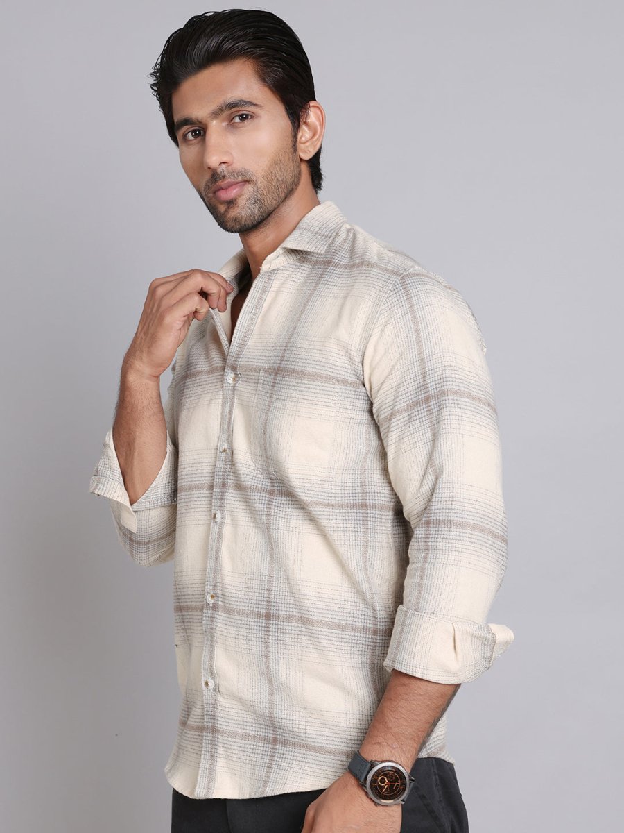 Checked Cotton Regular Fit Casual Shirt - SF_998Beige_S