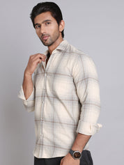Checked Cotton Regular Fit Casual Shirt - SF_998Beige_S