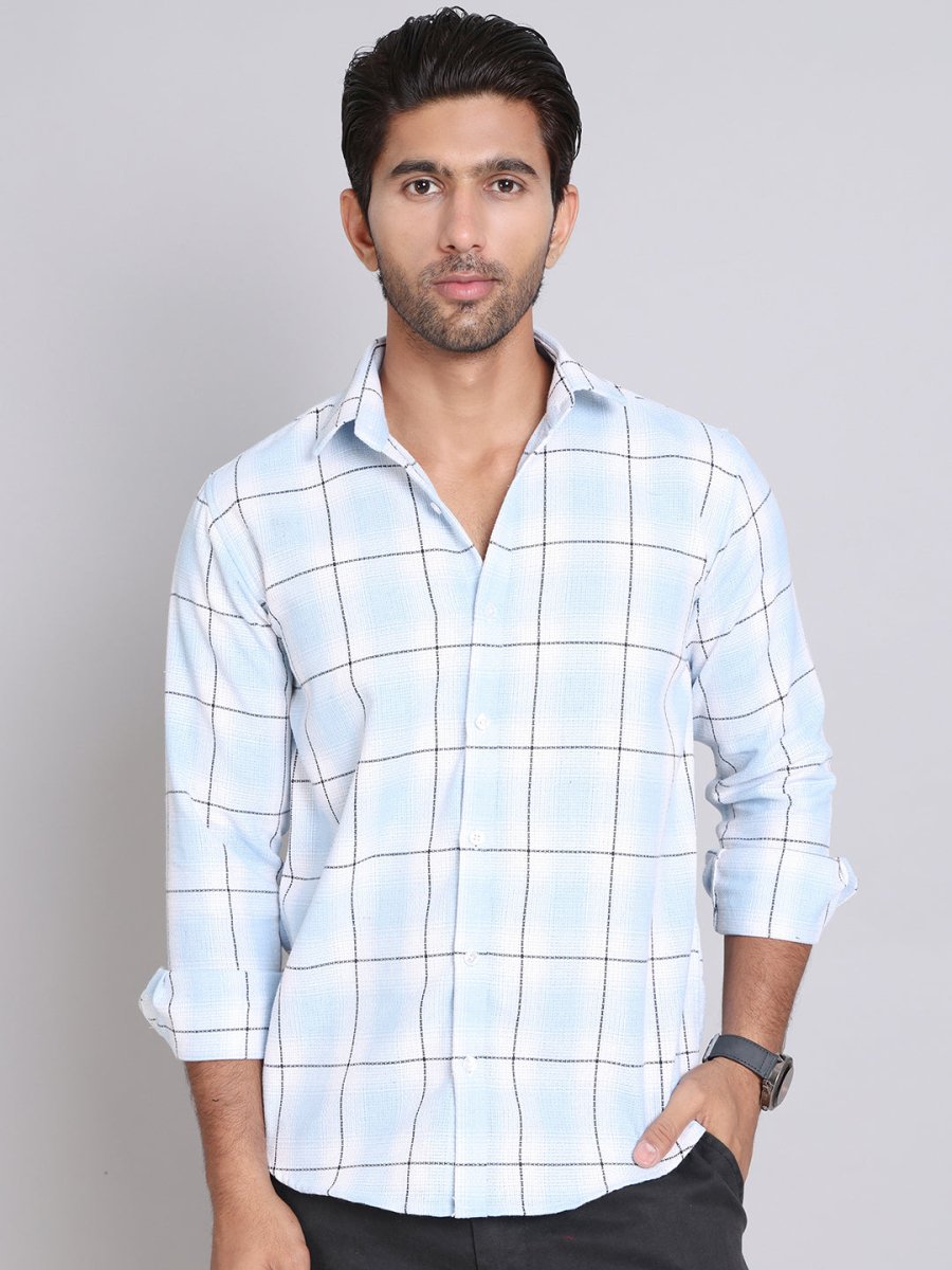 Checked Cotton Regular Fit Casual Shirt - SF_9005Sky_S