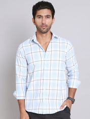 Checked Cotton Regular Fit Casual Shirt - SF_9005Sky_S