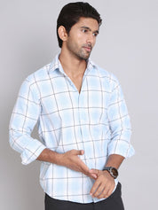 Checked Cotton Regular Fit Casual Shirt - SF_9005Sky_S