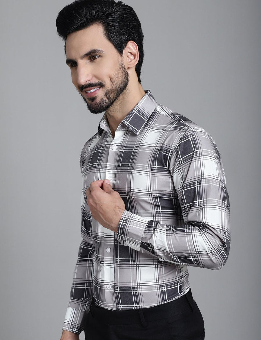 Checked Formal Shirt - SF_911Grey_S