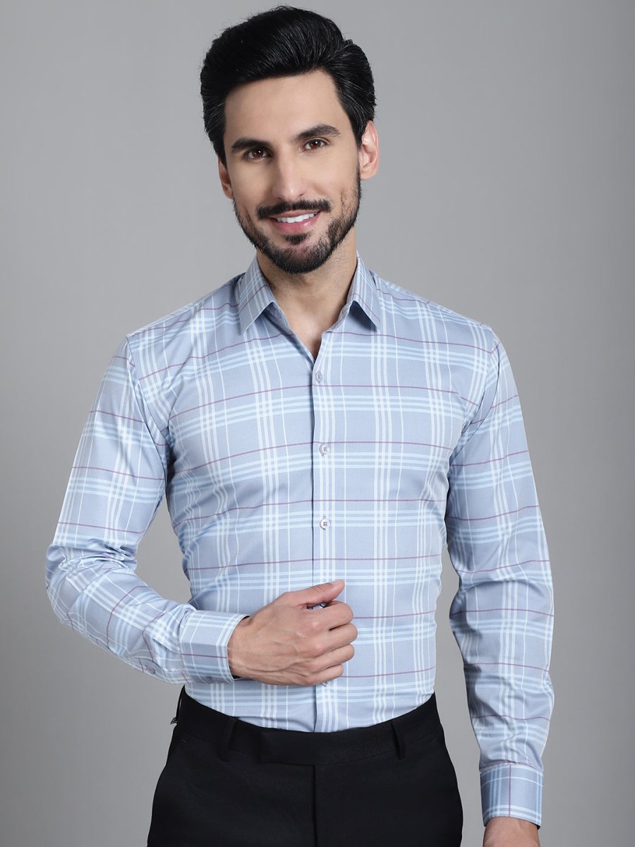 Checked Formal Shirt - SF_910Blue_S