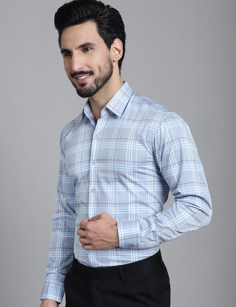 Checked Formal Shirt - SF_910Blue_S