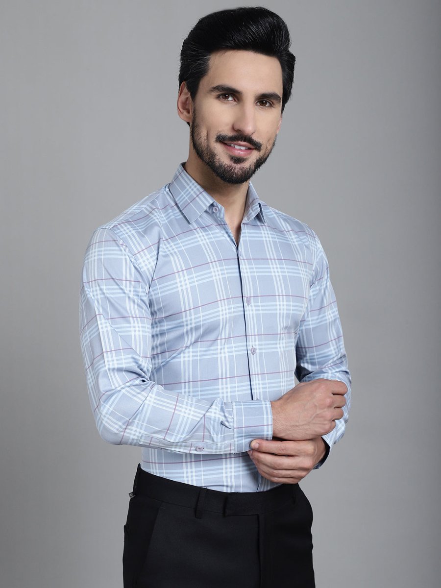 Checked Formal Shirt - SF_910Blue_S