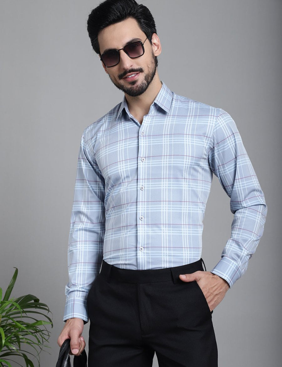 Checked Formal Shirt - SF_910Blue_S