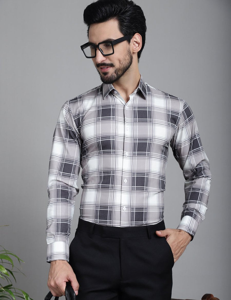 Checked Formal Shirt - SF_911Grey_S