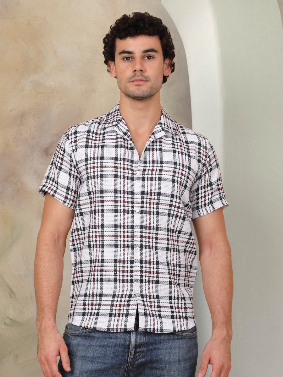 Checked Half Sleeve Cotton Shirt for Men - SF_943Grey_S