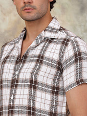 Checked Half Sleeve Cotton Shirt for Men - SF_943Brown_S