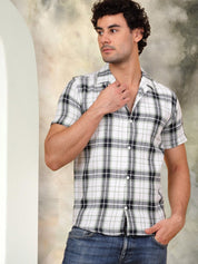 Checked Half Sleeve Cotton Shirt for Men - SF_943Black_S