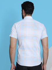 Checked Half Sleeve Cotton Shirt for Men - SF_949Blue_S