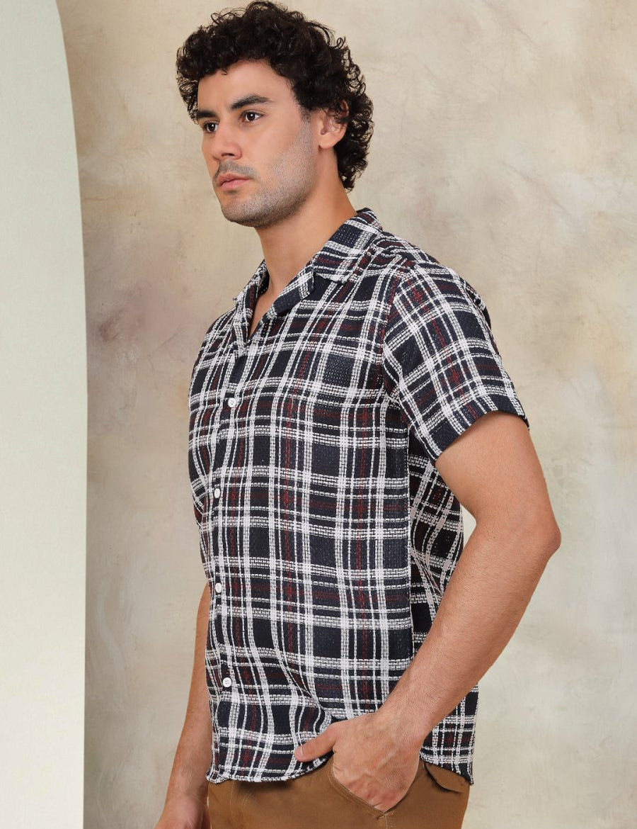 Checked Half Sleeve Cotton Shirt for Men - SF_943Navy_S