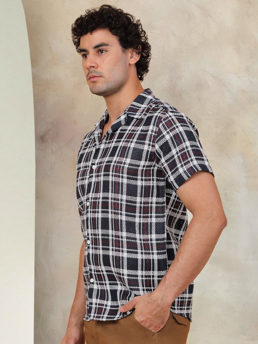 Checked Half Sleeve Cotton Shirt for Men - SF_943Navy_S