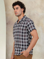 Checked Half Sleeve Cotton Shirt for Men - SF_943Navy_S