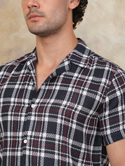 Checked Half Sleeve Cotton Shirt for Men - SF_943Navy_S