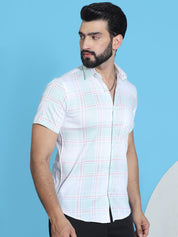 Checked Half Sleeve Cotton Shirt for Men - SF_949Light-Green_S