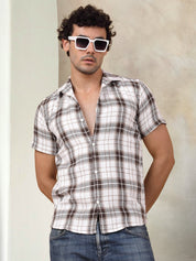 Checked Half Sleeve Cotton Shirt for Men - SF_943Brown_S