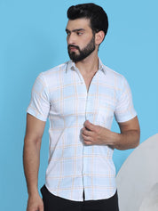 Checked Half Sleeve Cotton Shirt for Men - SF_949Blue_S
