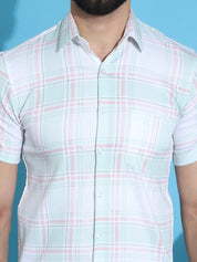 Checked Half Sleeve Cotton Shirt for Men - SF_949Light-Green_S