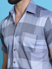 Checked Half Sleeve Cotton Shirt for Men - SF_950Grey_S