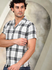 Checked Half Sleeve Cotton Shirt for Men - SF_943Black_S