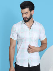 Checked Half Sleeve Cotton Shirt for Men - SF_949Light-Green_S