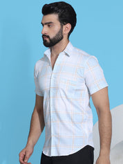 Checked Half Sleeve Cotton Shirt for Men - SF_949Blue_S