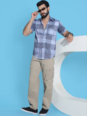 Checked Half Sleeve Cotton Shirt for Men - SF_950Grey_S
