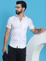 Checked Half Sleeve Cotton Shirt for Men - SF_949Peach_S