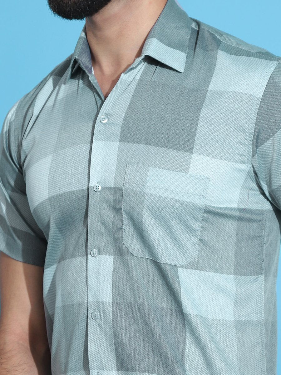 Checked Half Sleeve Cotton Shirt for Men - SF_950Green_S