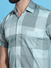 Checked Half Sleeve Cotton Shirt for Men - SF_950Green_S