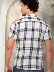 Checked Half Sleeve Cotton Shirt for Men - SF_943Black_S