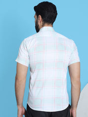 Checked Half Sleeve Cotton Shirt for Men - SF_949Light-Green_S