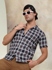 Checked Half Sleeve Cotton Shirt for Men - SF_943Navy_S