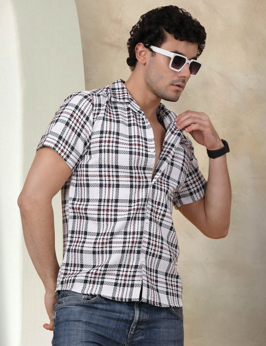 Checked Half Sleeve Cotton Shirt for Men - SF_943Grey_S