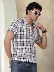 Checked Half Sleeve Cotton Shirt for Men - SF_943Grey_S