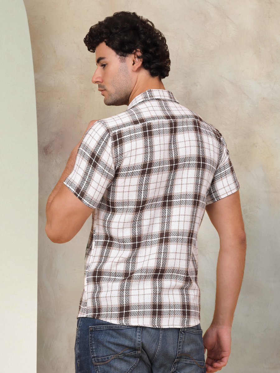 Checked Half Sleeve Cotton Shirt for Men - SF_943Brown_S