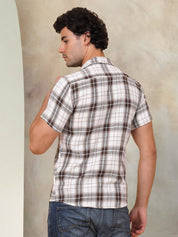 Checked Half Sleeve Cotton Shirt for Men - SF_943Brown_S