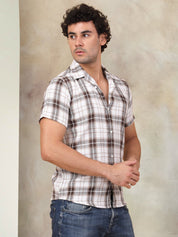 Checked Half Sleeve Cotton Shirt for Men - SF_943Brown_S
