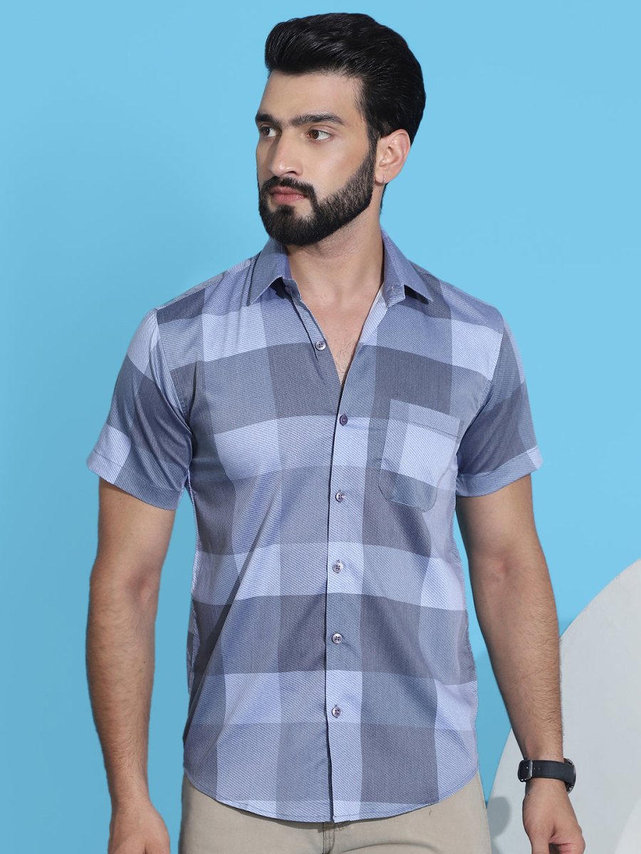 Checked Half Sleeve Cotton Shirt for Men - SF_950Grey_S