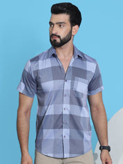 Checked Half Sleeve Cotton Shirt for Men - SF_950Grey_S