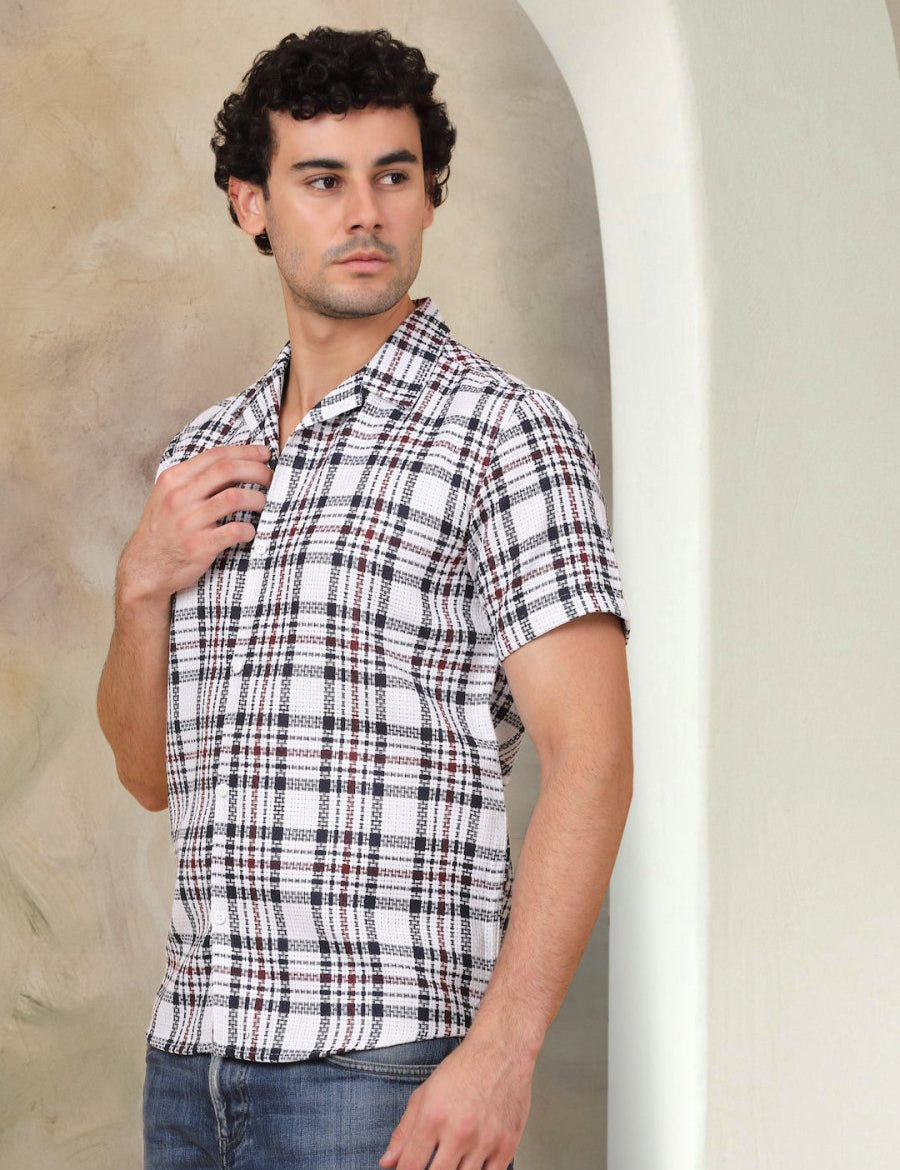 Checked Half Sleeve Cotton Shirt for Men - SF_943Grey_S