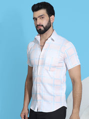 Checked Half Sleeve Cotton Shirt for Men - SF_949Peach_S