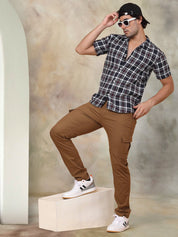 Checked Half Sleeve Cotton Shirt for Men - SF_943Navy_S