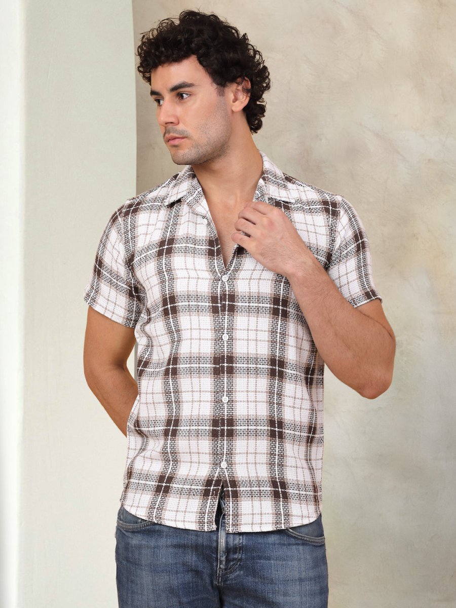 Checked Half Sleeve Cotton Shirt for Men - SF_943Brown_S