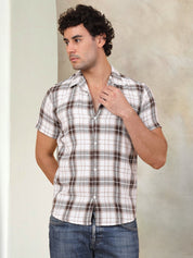 Checked Half Sleeve Cotton Shirt for Men - SF_943Brown_S