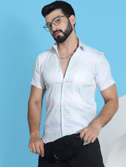 Checked Half Sleeve Cotton Shirt for Men - SF_949Light-Green_S