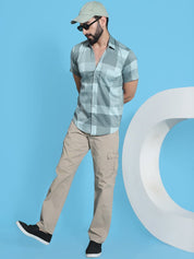 Checked Half Sleeve Cotton Shirt for Men - SF_950Green_S